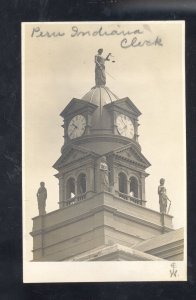 RPPC PERU INDIANA CLOCK TOWER BUILDING VINTAGE REAL PHOTO POSTCARD