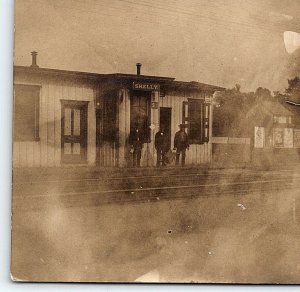 c1908 SHELLY PA RAILROAD DEPOT TRAIN STATION UNPOSTED PHOTO RPPC POSTCARD P3885