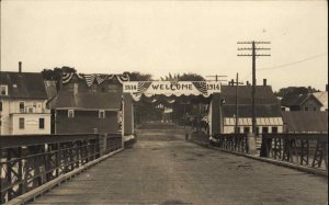Newport ME 1914 Welcome Sign From Bridge Real Photo Postcard