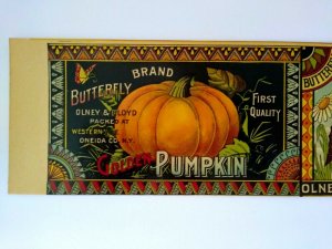 Butterfly Brand Golden Pumpkin Patch Halloween 1890's Food Can Label Lithograph 