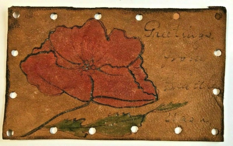 GREETINGS FROM SEATTLE WASHINGTON~RED ROSE~1900s LEATHER POSTCARD