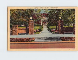 Postcard Entrance To Anderson College Anderson South Carolina USA