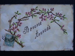 Hand Decorated French New Year Greetings BONNE ANNÉE Blossom c1902 UB Postcard