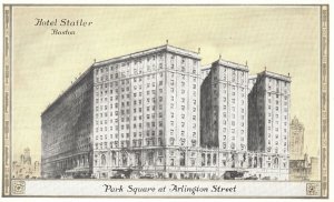 Vintage Postcard 1920's Park Square Arlington Hotel Statler Boston Massachusetts