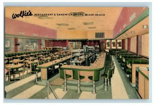 1950s Wolfie's Restaurant Inside View Miami Beach, FL. Postcard F74