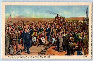 1869 Driving The Last Spike Promontory Utah Railroad Train Crowded Postcard
