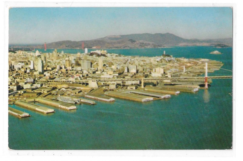 Aerial View CA San Francisco Oakland Bay Bridge Embarcadero Piers Vntg Postcard