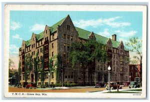 c1920 YMCA Building Entrance Classic Cars Trees Green Bay Wisconsin WI Postcard 