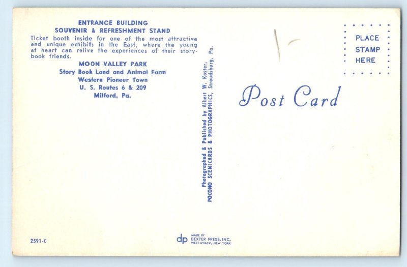 1960 Milford Pennsylvania Postcard Entrance Building Souvenir Refreshment Stand