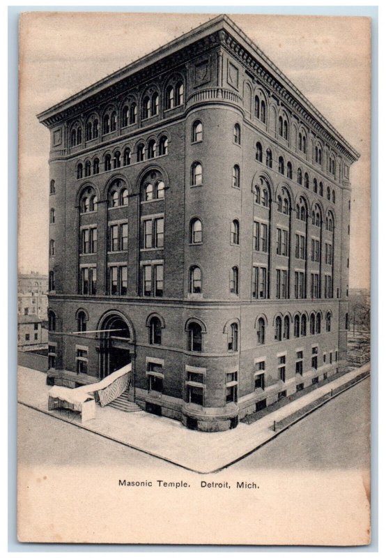 c1905 Masonic Temple Building Exterior View Detroit Michigan MI Antique Postcard