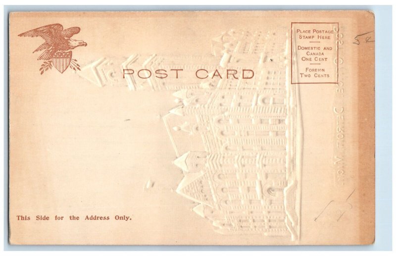 Post Office Building Detroit Michigan MI Embossed Airbrushed Antique Postcard