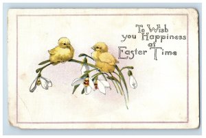 Circa 1910 Easter Chick White Flowers Vintage Postcard P108E