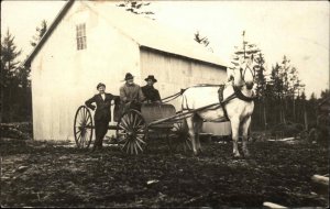 Horse Drawn Wagon & Barn Greenville Written on Back Real Photo Postcard