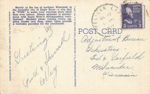 EAGLE RIVER WISCONSIN~LARGE LETTER~1948 POSTMARK POSTCARD