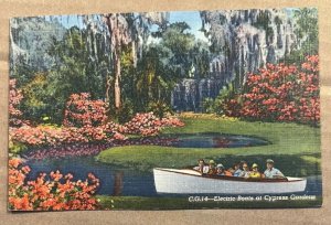 LINEN POSTCARD UNUSED - ELECTRIC BOATS AT CYPRESS GARDENS, FLORIDA