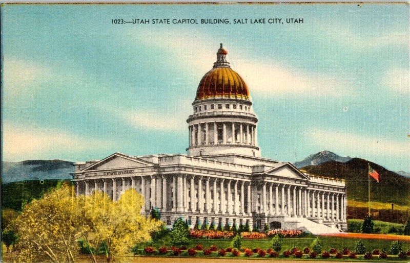 Utah State Capitol Building Salt Lake City Flag Vintage Unposted Postcard UNP 