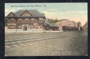 WABASH INDIANA BIG FOUR RAILROAD DEPOT TRAIN STATION 1912 VINTAGE POSTCARD