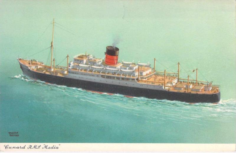 Cunard R.M.S. Media Artist Signed Vintage Ship Mint Postcard