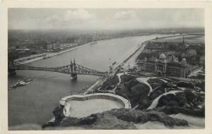 Budapest Hungary 1933 panorama real photo postcard Danube bridge