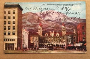 VINTAGE .01 POSTCARD 1916 USED PIKE'S PEAK AVE., COLORADO SPRINGS, COLORADO