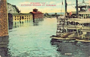 Dubuque Iowa IA~Steamer J S Entering Bridges at Dubuque~1913 Postcard