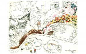 Georgio Fratini Sleeping Man In Café Istanbul Turkey Urban Sketching Postcard