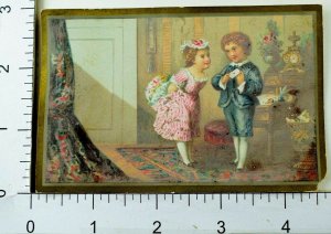 1880s Kids Showing Affection Lovely Scenes Gifts Victorian 4 Trade Card Set K111