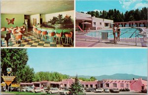 Taos NM Kachina Lodge & Motel N. Pueblo Rd Pool Butterfly Kiva Shop Postcard G62