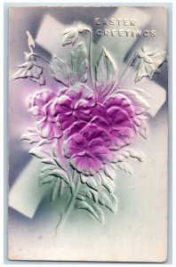 Brentwood California CA Postcard Easter Greetings Flowers Cross Embossed c1910's