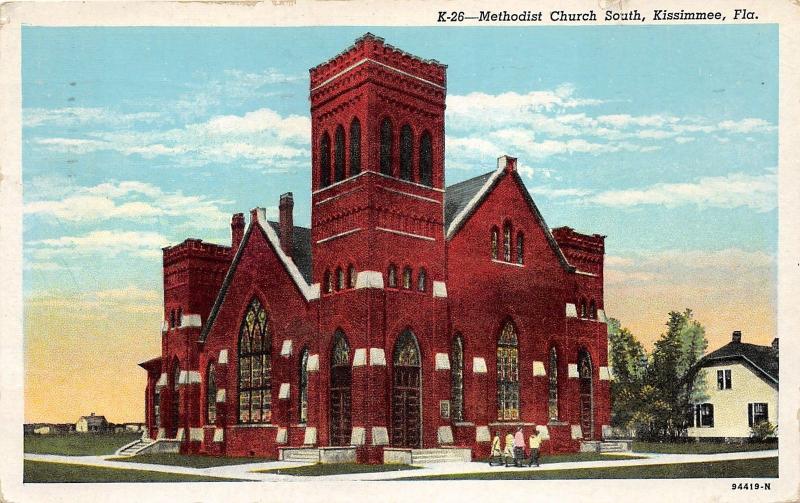 Kissimmee Florida~Methodist Church South~Girls on Sidewalk~House Nextdoor~1940s