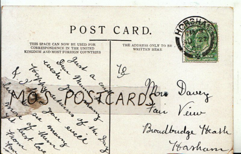 Genealogy Postcard - Davey - Fair View - Broadbridge Heath - Horsham - Ref 554B