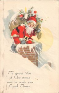 F39/ Santa Claus Merry Christmas Postcard c1910 Chimney Toys Snow 11