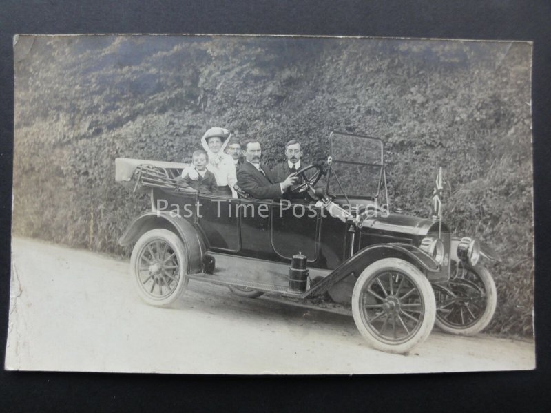 Social History OLD CAR WITH UNION JACK c1905 London to Brighton Veteran Car Run?