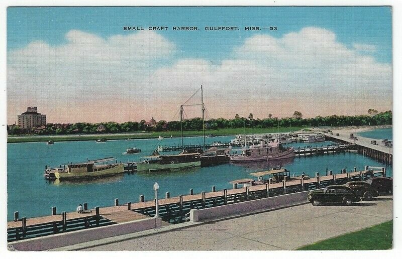 Gulfport,  Mississippi, Vintage Postcard View of The Small Craft Harbor, 1945