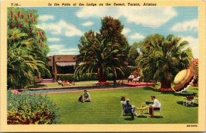 Postcard AZ Tucson Patio of Lodge on the Desert Swimming Pool LINEN 1940s K54