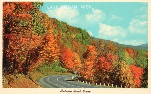 Vintage Postcard 1920's Autumn Road Scene East Jordan Michigan MI