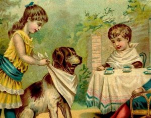 1880's Dannemiller's Cordova Coffee Children & Dog At Table Fab! 7K