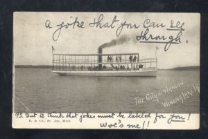 WINONA LAKE INDIANA THE CITY OF WARSAW RIVERBOAT STEAMER VINTAGE POSTCARD