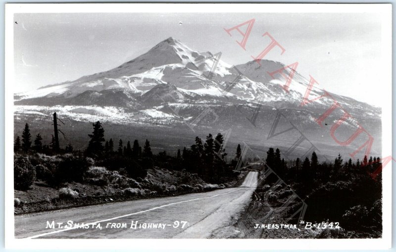 c1950s California Highway 97 RPPC Mt. Shasta Real Photo Road JH Eastman A164