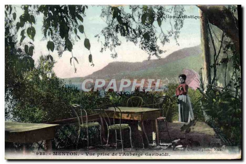 Old Postcard Menton View Jack L & # 39Auberge Garibaldi Woman