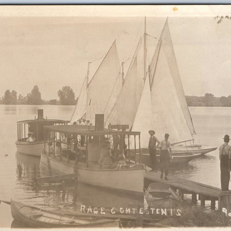 c1910s Boat Race Contestants RPPC Steam Sail Boat Lake Photo Eclipse Omaha A126