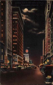 Birmingham Alabama AL 20th Street Scene at Night Linen Vintage Postcard