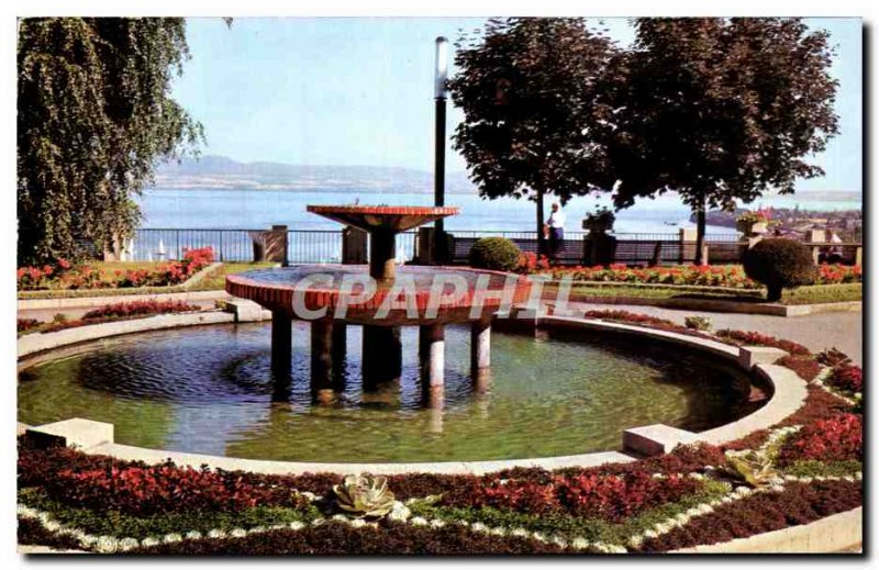 Old Postcard Thonon Les Bains Les Jardins du Chateau de Sonnaz Leman and Shore