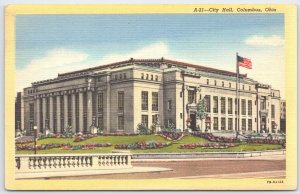 Vintage Linen Postcard City Hall Columbus Ohio A-21 1949 Postmark