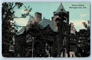 c1910's Elston School Building Campus Michigan City Indiana IN Antique Postcard