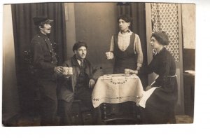 Real Photo, Theatre Actors in a Play Drinking