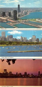 3~4X6 Postcards  CHICAGO, IL Illinois BIRD'S EYE VIEW & SKYLINE Day & Night View