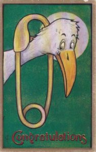 Birth Stork With Giant Safety Pin Congratulations 1910