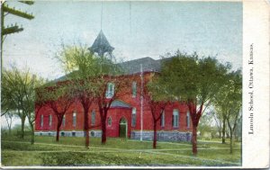 Postcard Kansas Franklin County Ottawa Lincoln School Flag Cancel 1909 H28