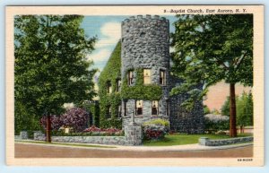 EAST AURORA, New York NY ~ BAPTIST CHURCH ca 1940s Linen Erie County Postcard